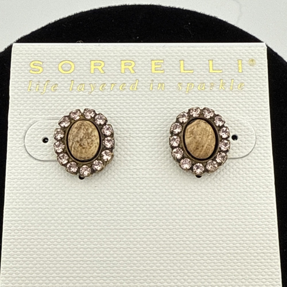 Sorrelli Leopard Skin Jasper & Pink Chrystal Stud Pierced Earrings New